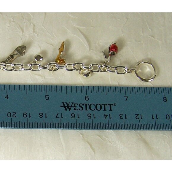 Charm Bracelet Shoe Charms High Heels Rhinestones Silver Tone 8" - Picture 3 of 4
